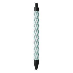 Glitzy Green White Chevron Zigzag Stripes   Black Ink Pen