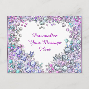 Glitzy Heart Gems Personalised Message Postcard