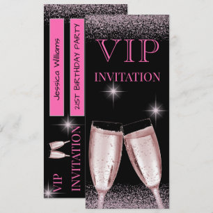 Glitzy Hot Pink VIP Birthday Party Invitation