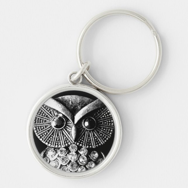 Glitzy Jewelled Metal Owl Key Ring (Front)