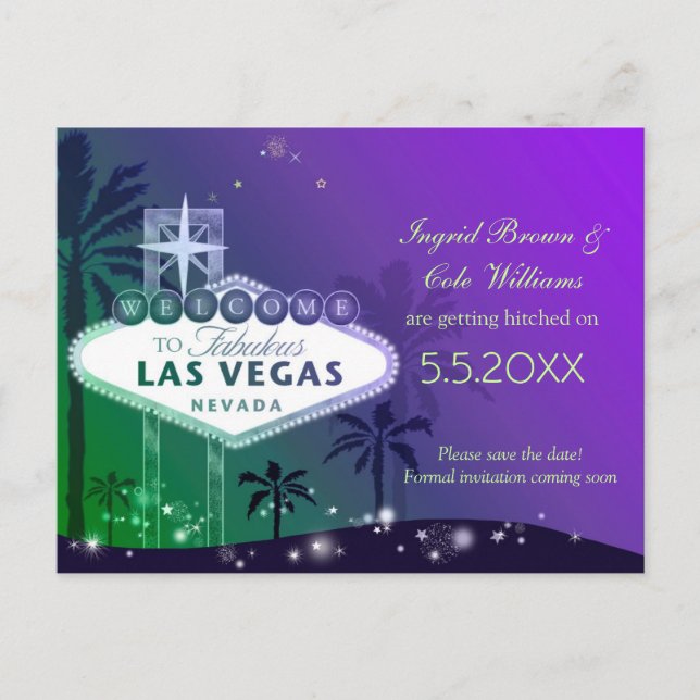 Glitzy Las Vegas Wedding Save the Date Announcement Postcard (Front)
