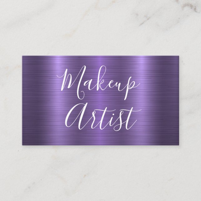 Glitzy Makeup Artist Purple Background Business Card (Front)