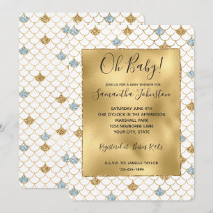Glitzy Mermaid Blue Gold Sparkle Glitter Invitation