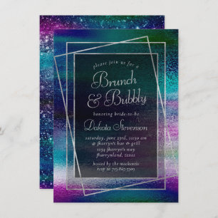 Glitzy Minimalism Holographic Champagne Brunch Invitation