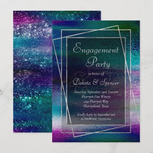 Glitzy Minimalism | Holographic Engagement Dinner Invitation (Front/Back)