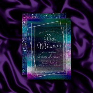 Glitzy Minimalism   Holographic Ombre Bat Mitzvah Invitation