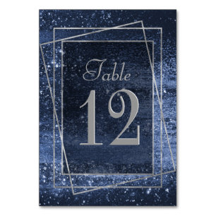 Glitzy Minimalism   Navy Blue Dark Glitter Sparkle Table Number