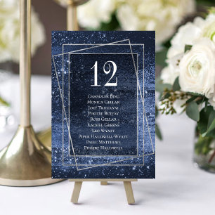 Glitzy Minimalism   Navy Blue Sparkle Guest Names Table Number