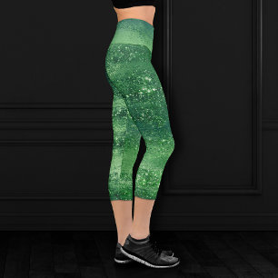 Glitzy Minimalism Neo Mint Green Glitter Sparkle Capri Leggings