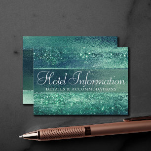 Glitzy Minimalist Iridescent Green Hotel Details Enclosure Card
