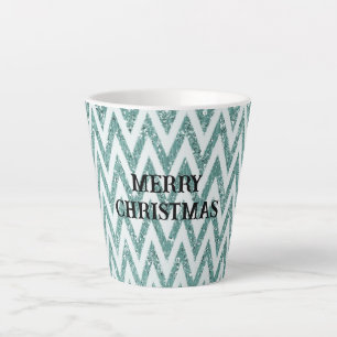 Glitzy Mint Green White Chevron Stripes Christmas Latte Mug