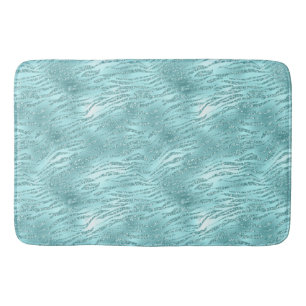 Glitzy Mint Zebra Print Bath Mat