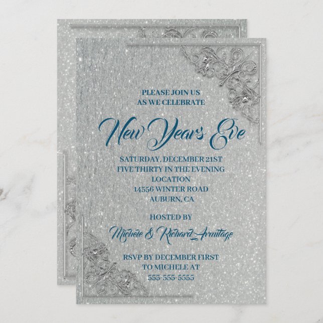 Glitzy New Years Eve Invitation (Front/Back)