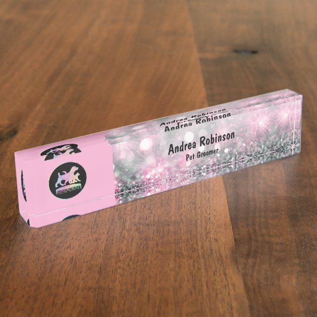 Glitzy Pet Grooming Monogram Desk Name Plate (Side)