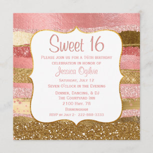 Glitzy Pink and Gold Sweet 16 Birthday Invitation