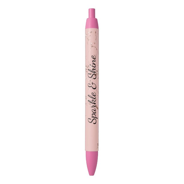Glitzy Pink Blush Rose Gold Glitter Sparkle Black Ink Pen (Front Vertical)