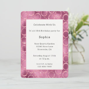 Glitzy Pink Circles Birthday Invitation