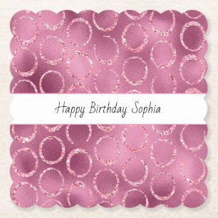 Glitzy Pink Circles Birthday Paper Coaster