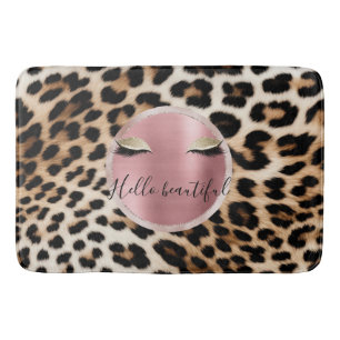 Glitzy Pink Glitter Gold Eyelashes Leopard Bath Mat