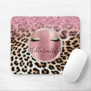 Glitzy Pink Glitter Gold Eyelashes Leopard     Mouse Pad
