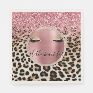 Glitzy Pink Glitter Gold Eyelashes Leopard     Napkin