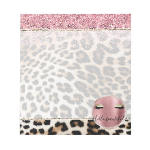 Glitzy Pink Glitter Gold Eyelashes Leopard Notepad