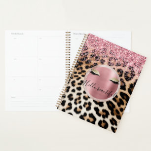 Glitzy Pink Glitter Gold Eyelashes Leopard     Planner