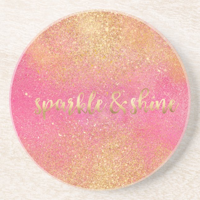 Glitzy Pink Gold Sparkle and Shine Coaster (Front)
