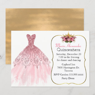 Glitzy Pink Gown Quinceañera Invitation