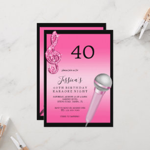 Glitzy Pink Music Notes & Micro Karaoke Birthday Invitation