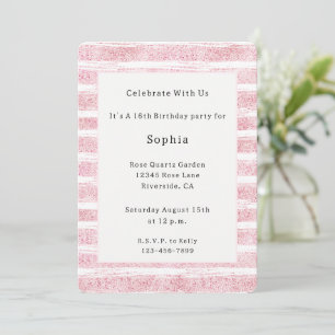 Glitzy Pink Stripes Birthday Invitation