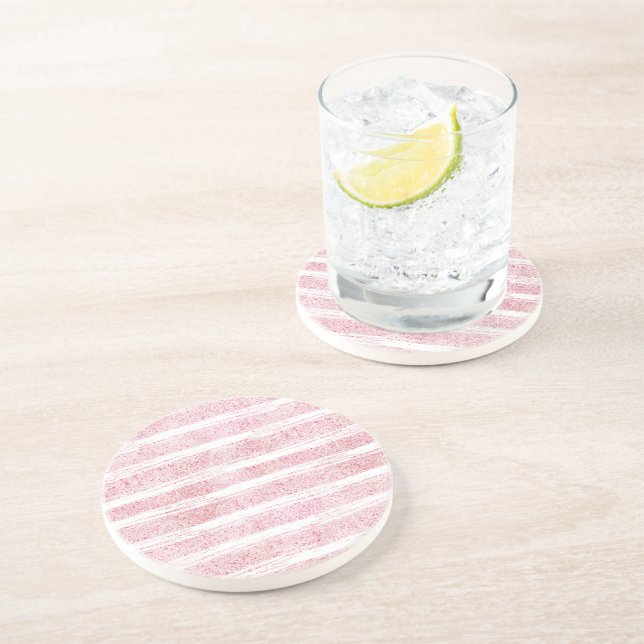 Glitzy Pink Stripes Coaster (Side)