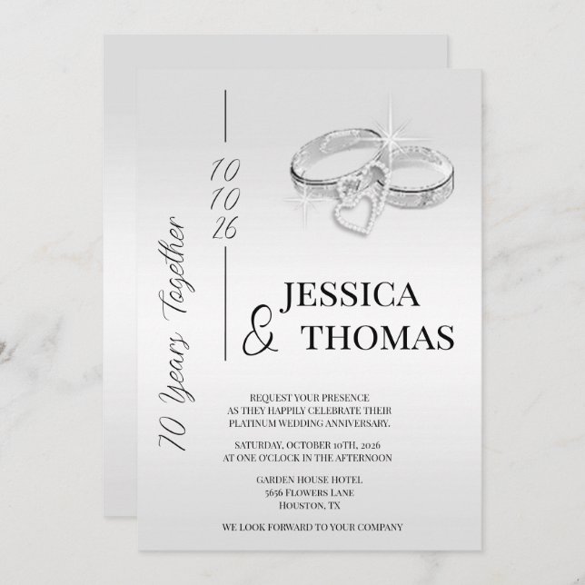 Glitzy Posh 70th Platinum Wedding Anniversary Invitation (Front/Back)
