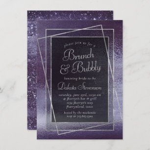 Glitzy Purple Glitter Foil Sparkle Bubbly Brunch Invitation