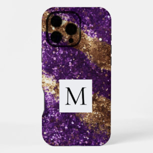 Glitzy Purple Gold Glitter Monogram iPhone 16 Pro Max Case