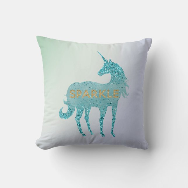 Glitzy Purple Lilac Mint Aqua Sparkle Unicorn    Cushion (Front)