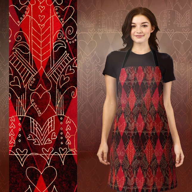 Glitzy Queen of Hearts Harlequin Red Black White Apron (Creator Uploaded)