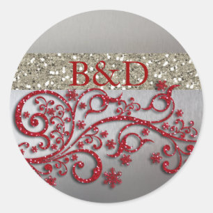 Glitzy Red Silver Glitter Personalised Seal