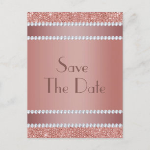 Glitzy Rose Gold & Diamond Gem Birthday Party Announcement Postcard