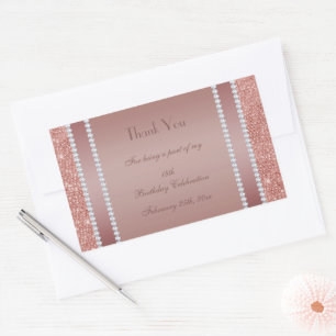 Glitzy Rose Gold & Diamond Gem Birthday Party Rectangular Sticker