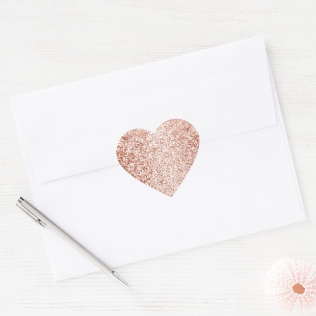 Glitzy Rose Gold Glitter Birthday Heart Sticker (Envelope)