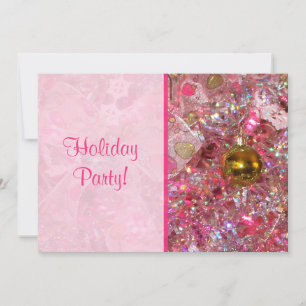 Glitzy Silver and Pink Holiday Party Invitation