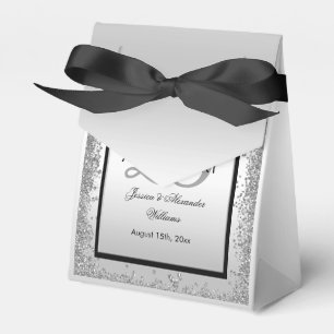 Glitzy Silver & Black 25th Wedding Anniversary     Favour Box