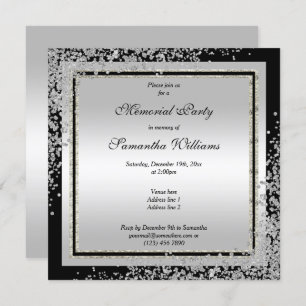 Glitzy Silver Confetti Corners Memorial Party Invitation