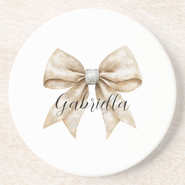 Glitzy Silver Cream Bow Coaster (Front)