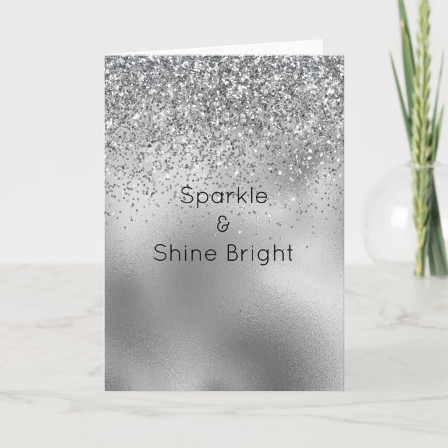 Glitzy Silver Glam Glitter Sparkle Card (Front)