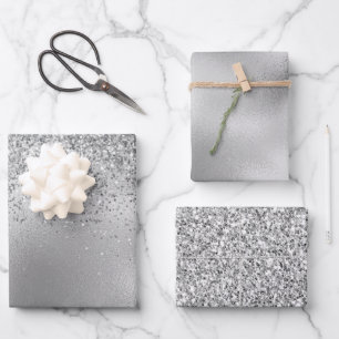 Glitzy Silver Glam Sparkle Glitter Wrapping Paper Sheet
