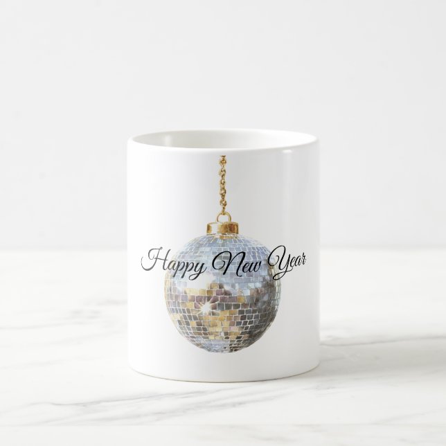 Glitzy Silver New Year Ball Coffee Mug (Center)