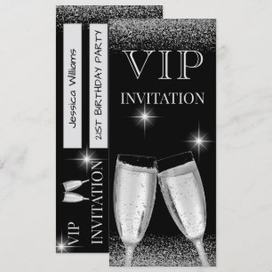 Glitzy Silver VIP Birthday Party Invitation
