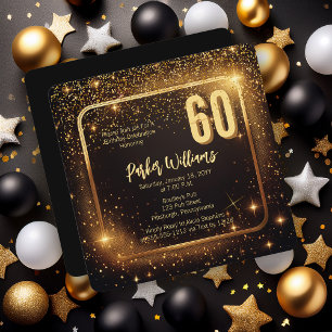 Glitzy Sparkles   Stars Gold 60th Birthday Party Invitation